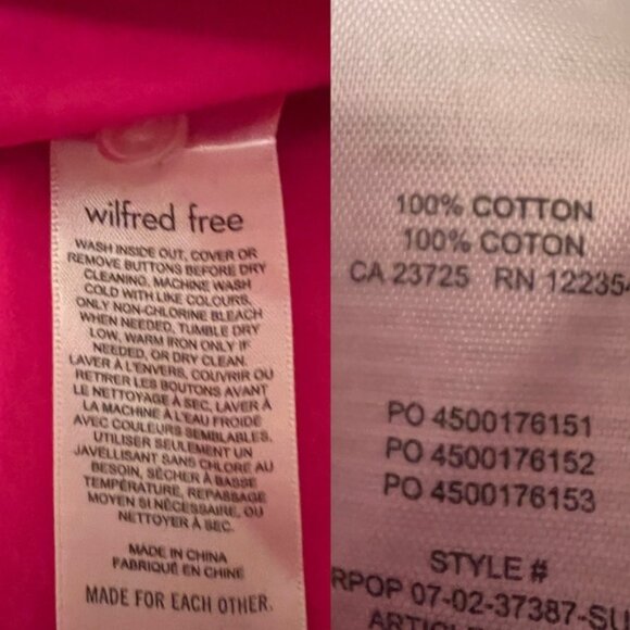 Aritzia Wilfred  Free   * Button-Up Shirt  100% Cotton Hot Pink  Oversized S - Picture 13 of 16